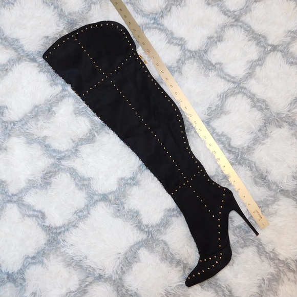 Black &Gold Studded Over the Knee Boots - Picture 3 of 6
